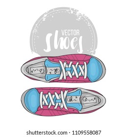 Vector two color womens casual sneakers. Vector illustration, EPS 10