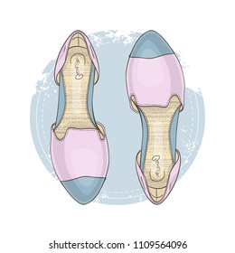 Vector two color womens pointy toe flats. Vector illustration, EPS 10