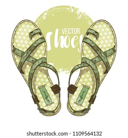 Vector two color womens sandals. Vector illustration, EPS 10