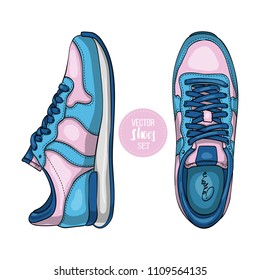 Vector two color womens sneakers. Vector illustration, EPS 10
