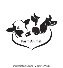 Vector of two cow head designs on a white background. Animal farming. Cow icon or logo. cattle farm. buffalo