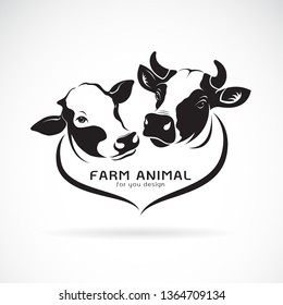 Vector of two cows head design on a white background. Animals farm. Cows Icon or logo. Easy editable layered vector illustration. 