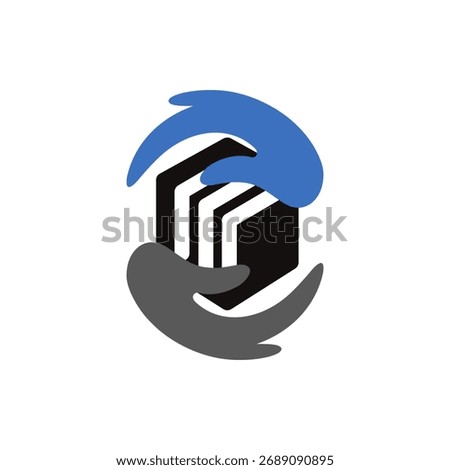 vector is two crooked hands and digital box. In the middle is the letter S.