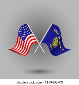 vector two crossed american and flag of oregon on silver sticks - symbols of united states of america usa 