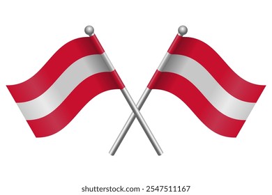 Vector of two crossed Austrian flags on a black pole with editable 3d flat style icon and scalable eps file illustration for design element, emblem, poster, etc.