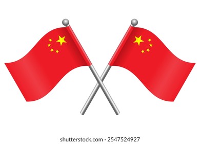 Vector of two crossed Chinese flags on a black pole with editable 3d flat style icon and scalable eps file illustration for design element, emblem, poster, etc.