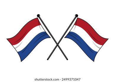 Vector of two crossed Dutch flags on a black pole with editable 3d flat style icon and scalable eps file illustration for design element, emblem, poster, etc. Netherlands flag