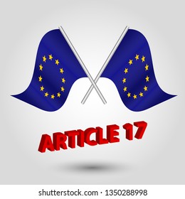 vector two crossed eu flags on silver sticks - symbol of european union and title article 17