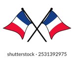 Vector of two crossed French flags on a black pole with editable 3d flat style icon and scalable eps file illustration for design element, emblem, poster, etc.