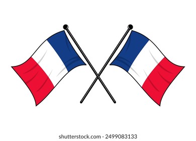 Vector de dos banderas francesas cruzadas en un poste negro con un ícono de estilo plano 3D editable e ilustración de archivo eps escalable para elemento de diseño, emblema, póster, etc.