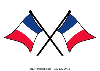 Vector of two crossed French flags on a black pole with editable 3d flat style icon and scalable eps file illustration for design element, emblem, poster, etc.