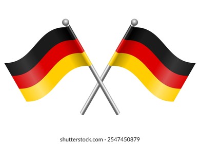 Vector of two crossed Germany flags on a black pole with editable 3d flat style icon and scalable eps file illustration for design element, emblem, poster, etc.