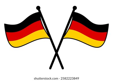 Vector of two crossed Germany flags on a black pole with editable 3d flat style icon and scalable eps file illustration for design element, emblem, poster, etc.