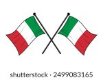 Vector of two crossed Italian flags on a black pole with editable 3d flat style icon and scalable eps file illustration for design element, emblem, poster, etc.
