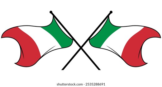 Vector of two crossed Italian flags on a black pole with editable 3d flat style icon and scalable eps file illustration for design element, emblem, poster, etc.	