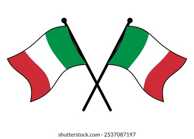 Vetor de duas bandeiras italianas cruzadas em um polo preto com ícone de estilo plano 3d editável e ilustração de arquivo eps escalável para elemento de design, emblema, cartaz, etc.	