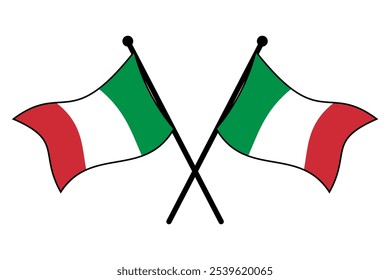 Vector of two crossed Italian flags on a black pole with editable 3d flat style icon and scalable eps file illustration for design element, emblem, poster, etc.	