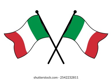 Vetor de duas bandeiras italianas cruzadas em um polo preto com ícone de estilo plano 3d editável e ilustração de arquivo eps escalável para elemento de design, emblema, cartaz, etc.	