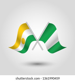 vector two crossed nigerien and nigerian flags on silver sticks - symbol of niger and nigeria