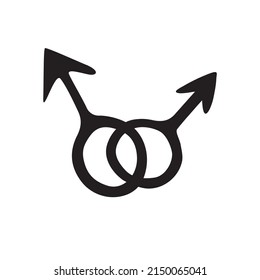 Vector two crossed symbols of mars. Male gender symbols in doodle style, isolated. Man love combinations. LGBT, gay love, pride, bisexual, homosexual icons