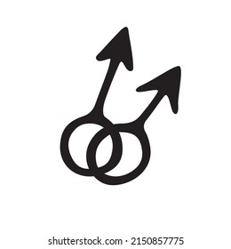 Vector two crossed symbols of mars. Male gender symbols in doodle style, isolated. Man love combinations. LGBT, gay love, pride, bisexual, homosexual icons