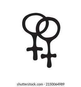 Vector two crossed symbols of venus. Female gender symbols in doodle style, isolated. Woman love combinations. LGBT, lesbian love, gay, pride, bisexual, homosexual icons