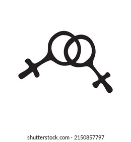 Vector two crossed symbols of venus. Female gender symbols in doodle style, isolated. Woman love combinations. LGBT, lesbian love, gay, pride, bisexual, homosexual icons
