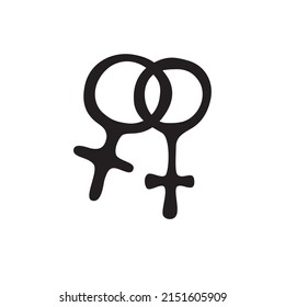 Vector two crossed symbols of venus. Female gender symbols in doodle style, isolated. Woman love combinations. LGBT, lesbian love, gay, pride, bisexual, homosexual icons