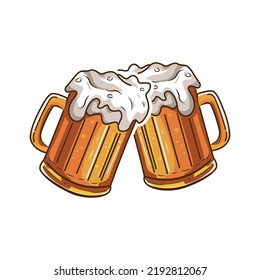 vector of two cups of beer. beer icon with lots of foam.