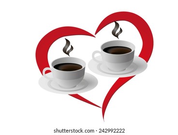 vector two cups of coffee for lovers on white
