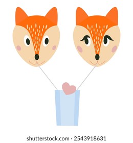 Vector of two cute cartoon fox faces placed in a small blue cup.