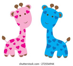 vector two cute giraffes with hearts