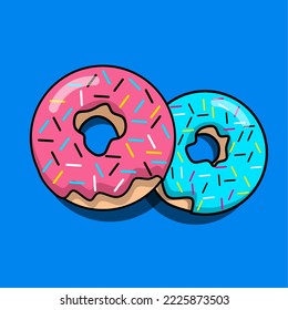 Vektorgrafik von zwei köstlichen Donuts einzeln auf blauem Hintergrund. süße Illustration.