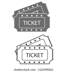 Vector two designed cinema tickets close up top view isolated on white background