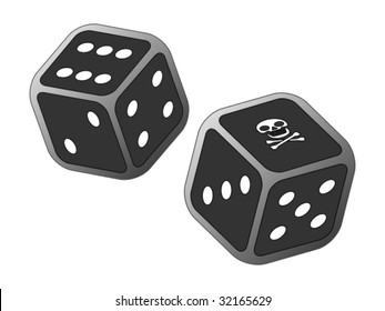 Vector of two dice, one with skull and crossbones - concept for dicing with death