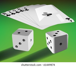 vector two dices and royal flash on green table