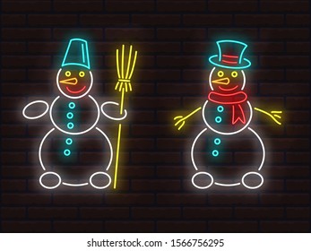 vector of two different neon snowmen