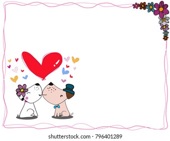 vector two dogs kissing and in love idea for valentine and wedding card with copy space 