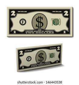 vector two dollar paper bill banknote  svg