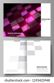 The vector of the two editable layout A4 format cover design templates for bifold brochure, magazine, flyer, booklet. Abstract hi-tech background in perspective. Futuristic digital technology backdrop