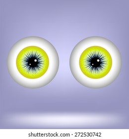 Vector Two Eyes Isolated on Blue Background. Part of Human Face.