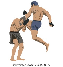 Vector de dos luchadores haciendo patadas