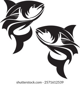 Vector of two fish design on white background. Aquatic animal. Fish icon. Easy editable layered vector illustration. black fish.