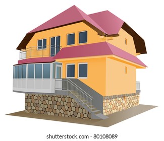 vector two floor house on white background