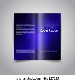 Vector two fold brochure design template with abstract geometric blue and black background EPS10 Two Fold Mock up and back Brochure Design 