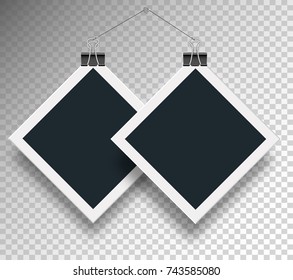 Vector two frame and binders clips, the thread is stretched with a nail, on an isolated background