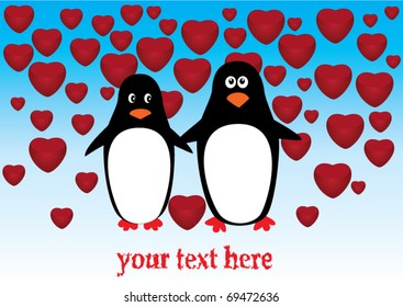 Vektorgrafik von zwei lustigen Pinguinen und Herzhintergrund
