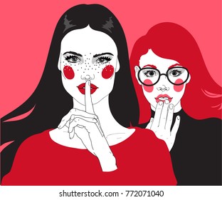 
 vector two girls: brunette and red, female certificates, gossip