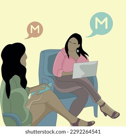vector  two girls talking each other flat design