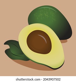 Vektor zwei grüner Avocado mit Blättern